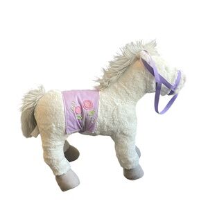 Pottery Barn Kids White Horse Plush Toy with Purple Saddle and Harness READ
